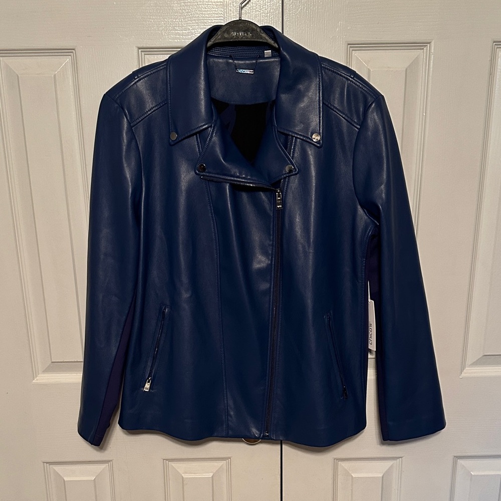 Chico's Blue Faux Leather Jacket